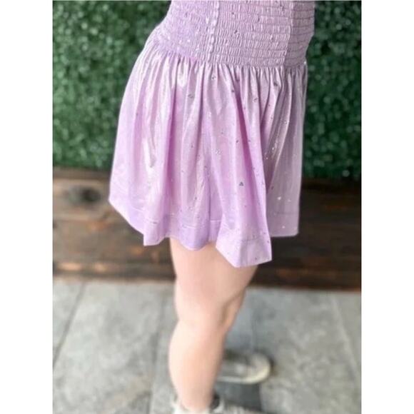 QUEEN OF SPARKLES GLITTER HEART SWING SHORTS IN LILAC SZ MEDIUM - Picture 4 of 6